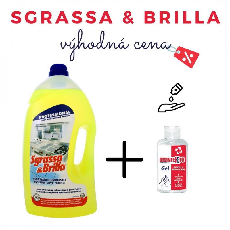 Profesionální - SGRASSA BRILLA UNIVERSALE 5l odmašťovač + dárek zdarma Disinfekto gel 100 ml